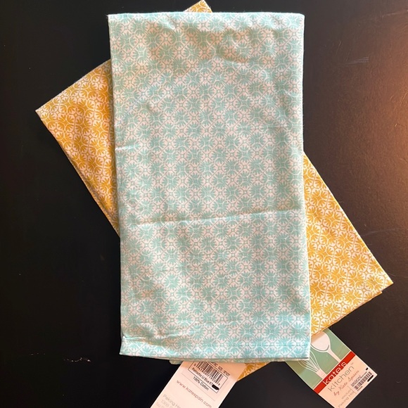 Kate’s Kitchen “retro-chic” cotton dish towels set of 2 mustard & light blue-NWT - Picture 12 of 12